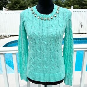 Lilly Pulitzer Dario Rhinestone Cable Knit Sweater in Surf Blue Size XS